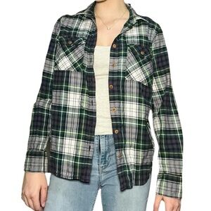 J. Crew Green & Navy Button-Up Flannel Shirt